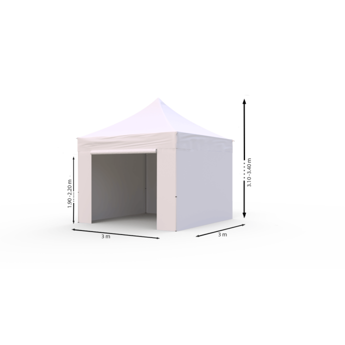 Prekybinė Palapinė 3x3 Balta Zeltpro PROFRAME su trimis sienomis