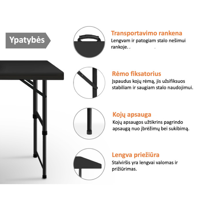 Sulankstomas stalas 120 cm Juodas