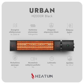 Infraraudonųjų spindulių šildytuvas Heatum H2000R URBAN Black