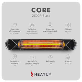 Infraraudonųjų spindulių šildytuvas Heatum H2500R CORE BLACK