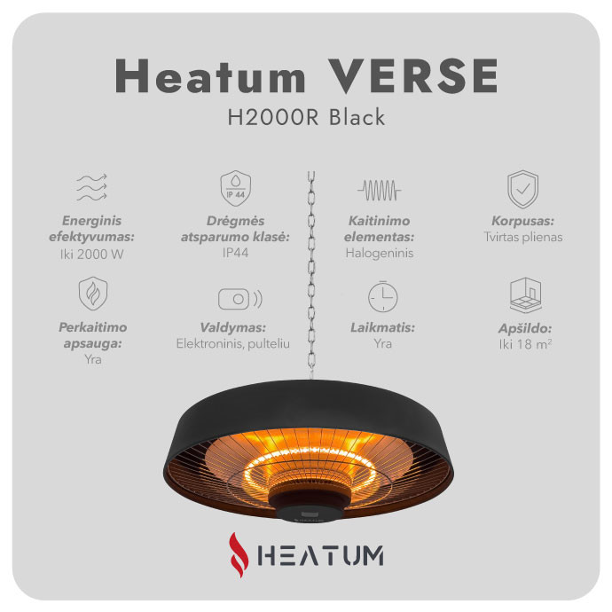 Infraraudonųjų spindulių šildytuvas Heatum H2000R VERSE BLACK