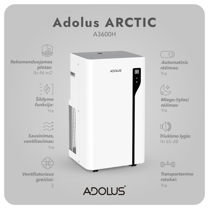 Mobilus oro kondicionierius ADOLUS ARCTIC A3600H su šildymu