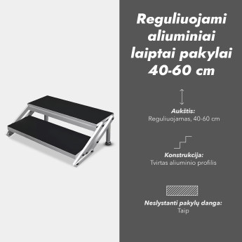 Reguliuojami aliuminiai laiptai pakylai 40-60 cm (2 pakopų)