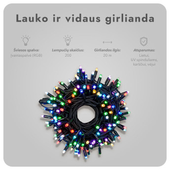 Lauko ir vidaus girlianda (LED lemputės) 20 m PROLED RGB Lauko ir vidaus girlianda (LED lemputės) 20 m PROLED RGB