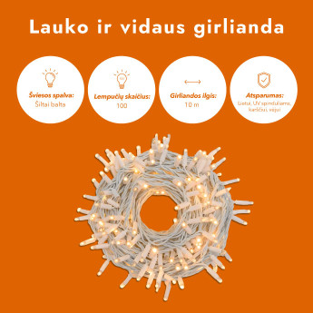 Lauko ir vidaus girlianda (LED lemputės) 10 m PROLED balta Lauko ir vidaus girlianda (LED lemputės) 10 m PROLED balta