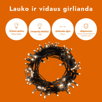 Lauko ir vidaus girlianda (LED lemputės) 10 m PROLED juoda Lauko ir vidaus girlianda (LED lemputės) 10 m PROLED juoda