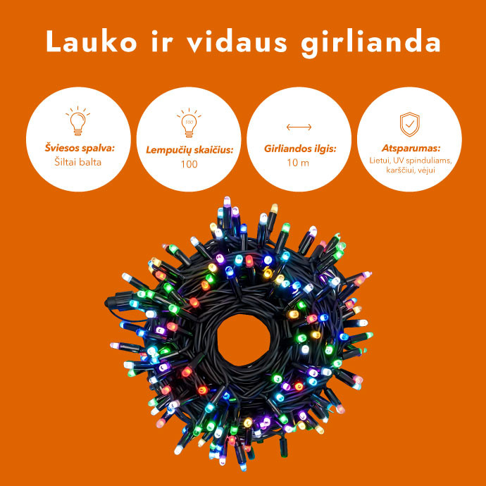 Lauko ir vidaus girlianda (LED lemputės) 10 m PROLED RGB