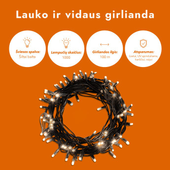 Lauko ir vidaus girlianda (LED lemputės) 50 m PROLED juoda