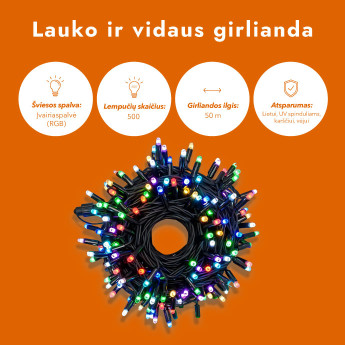 Lauko ir vidaus girlianda (LED lemputės) 50 m PROLED RGB