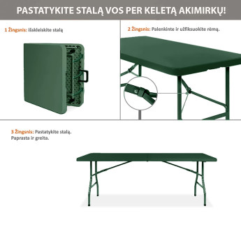 Sulankstomas stalas 180 cm. Žalias