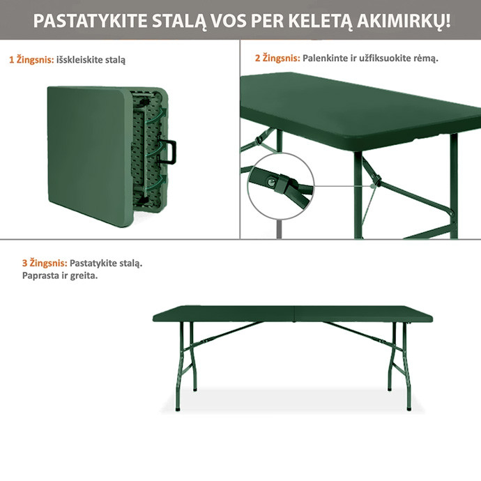 Sulankstomas stalas 180 cm. Žalias