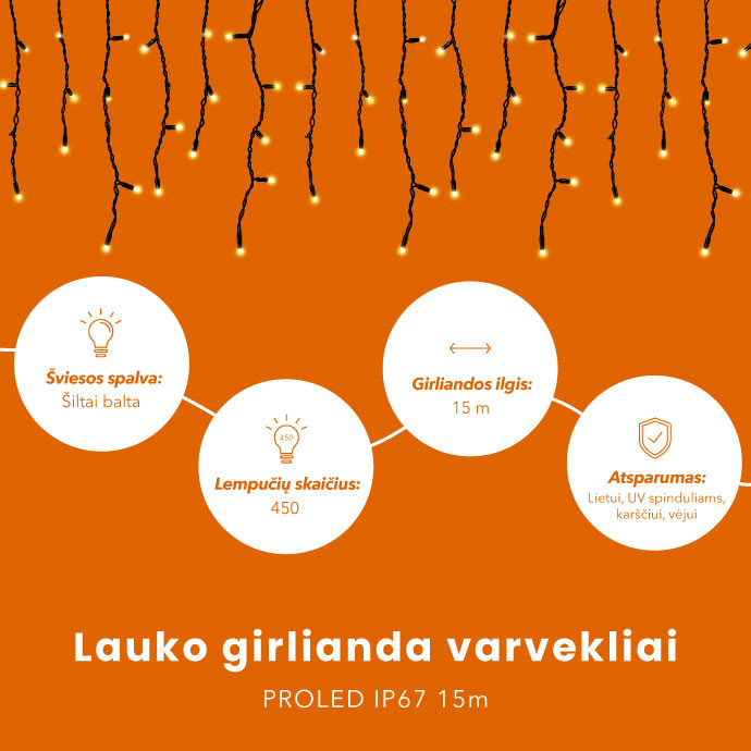 Lauko girlianda varvekliai PROLED IP67 15m