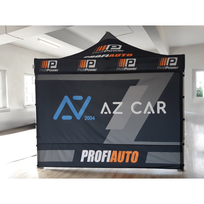 Reklaminė Palapinė 3x3 pasirinktos spalvos Zeltpro TITAN su stogo bei 3 sienų spauda iš galo