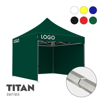 Reklaminė Palapinė 3x3 pasirinktos spalvos Zeltpro TITAN su 4 sienomis ir termo lipduku (1 vnt.) ant stogo šonų