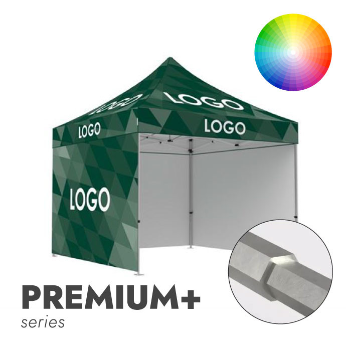 Reklaminė Palapinė 3x3 pasirinktos spalvos Zeltpro Premium+ su stogo bei 4 sienų spauda iš priekio