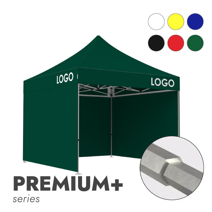 Reklaminė Palapinė 3x3 pasirinktos spalvos Zeltpro Premium+ su 4 sienomis ir termo lipduku (1 vnt.) ant stogo šonų iš galo