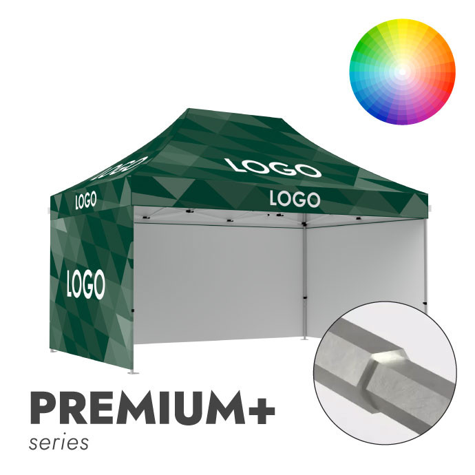 Reklaminė Palapinė 3x4,5 pasirinktos spalvos Zeltpro Premium+ su stogo bei 4 sienų spauda iš priekio