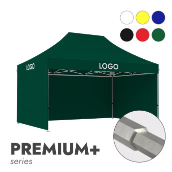Reklaminė Palapinė 3x4,5 pasirinktos spalvos Zeltpro Premium+ su 4 sienomis ir termo lipduku (1 vnt.) ant stogo šonų