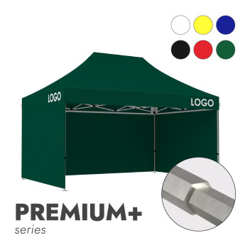 Reklaminė Palapinė 3x4,5 pasirinktos spalvos Zeltpro Premium+ su 4 sienomis ir termo lipduku (1 vnt.) ant stogo šonų