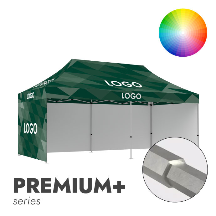 Reklaminė Palapinė 3x6 pasirinktos spalvos Zeltpro Premium+ su stogo bei 3 sienų spauda iš priekio