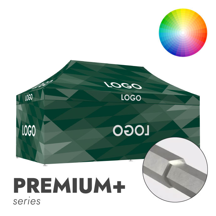 Reklaminė Palapinė 3x6 pasirinktos spalvos Zeltpro Premium+ su stogo bei 4 sienų spauda iš kairės pusės