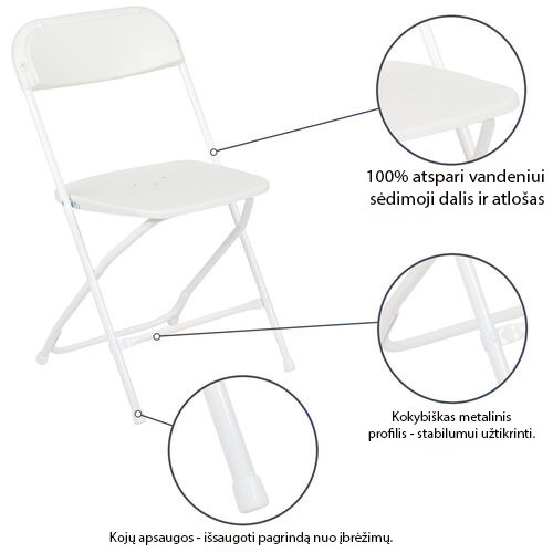 Sulankstomų baldų komplektas: Stalas 150 baltas, 8 kėdės Europa baltos