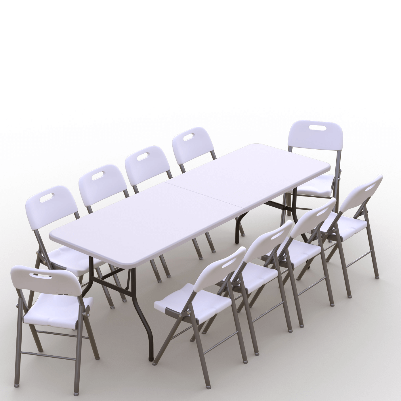 Sulankstomų baldų komplektas: Stalas 240 baltas, 10 kėdžių Premium baltų