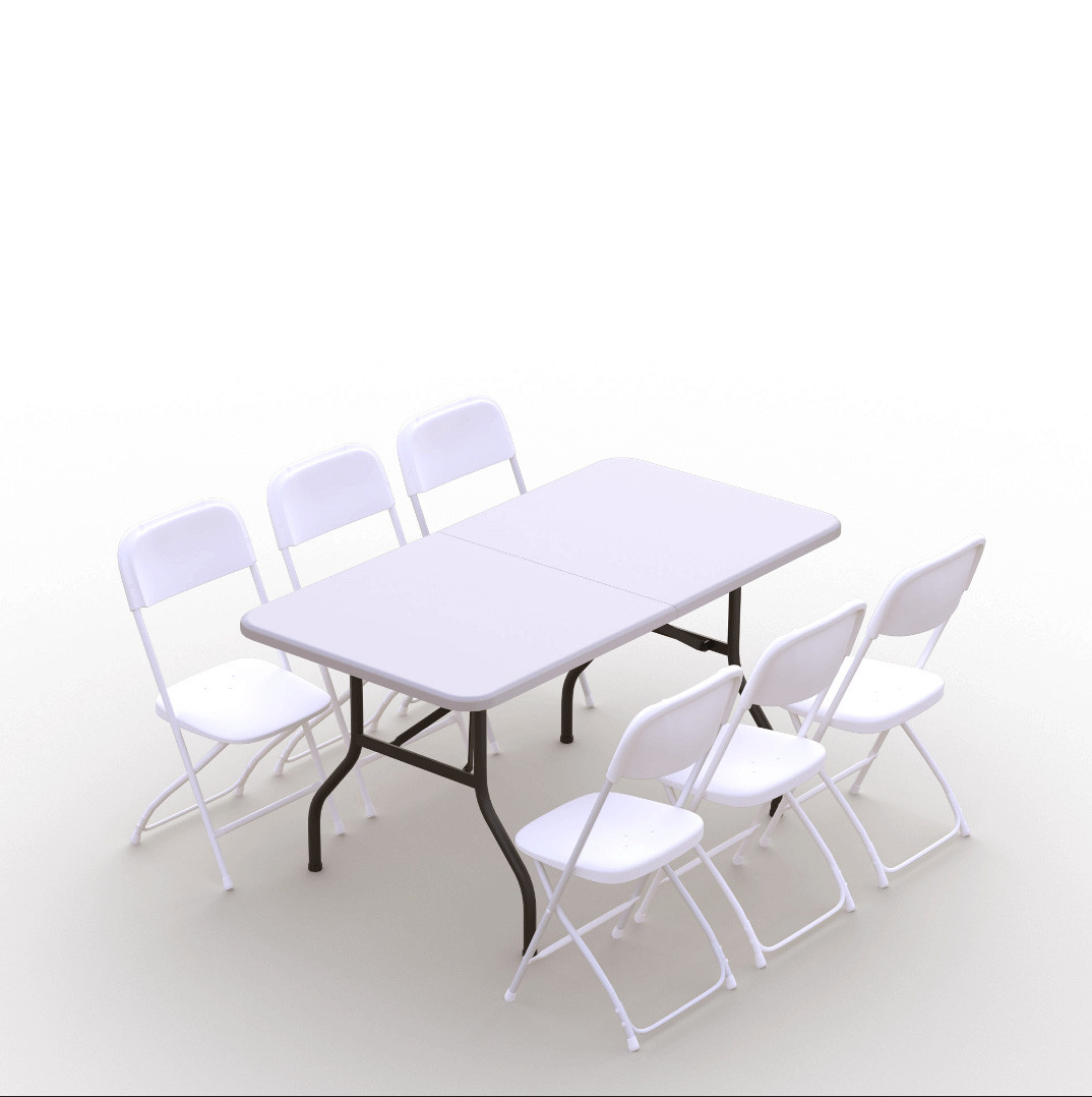 Sulankstomų baldų komplektas: Stalas 150 baltas, 6 kėdės Europa baltos
