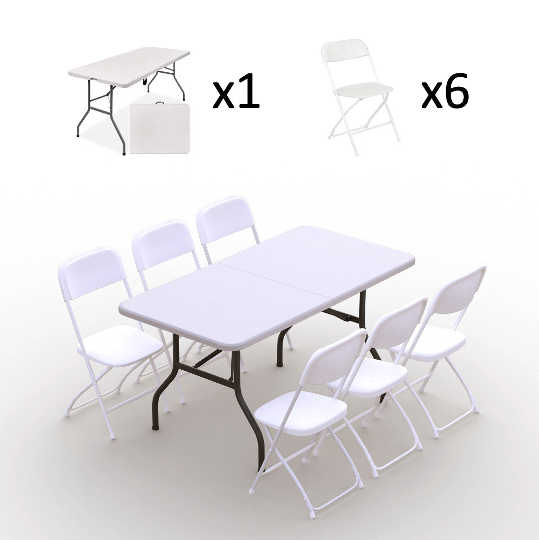 Sulankstomų baldų komplektas: Stalas 150 baltas, 6 kėdės Europa baltos