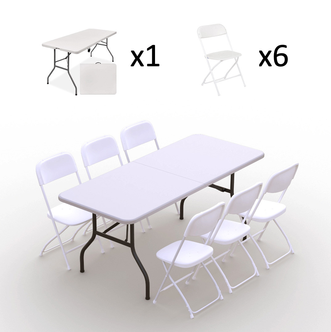 Sulankstomų baldų komplektas: Stalas 180 baltas, 6 kėdės Europa baltos