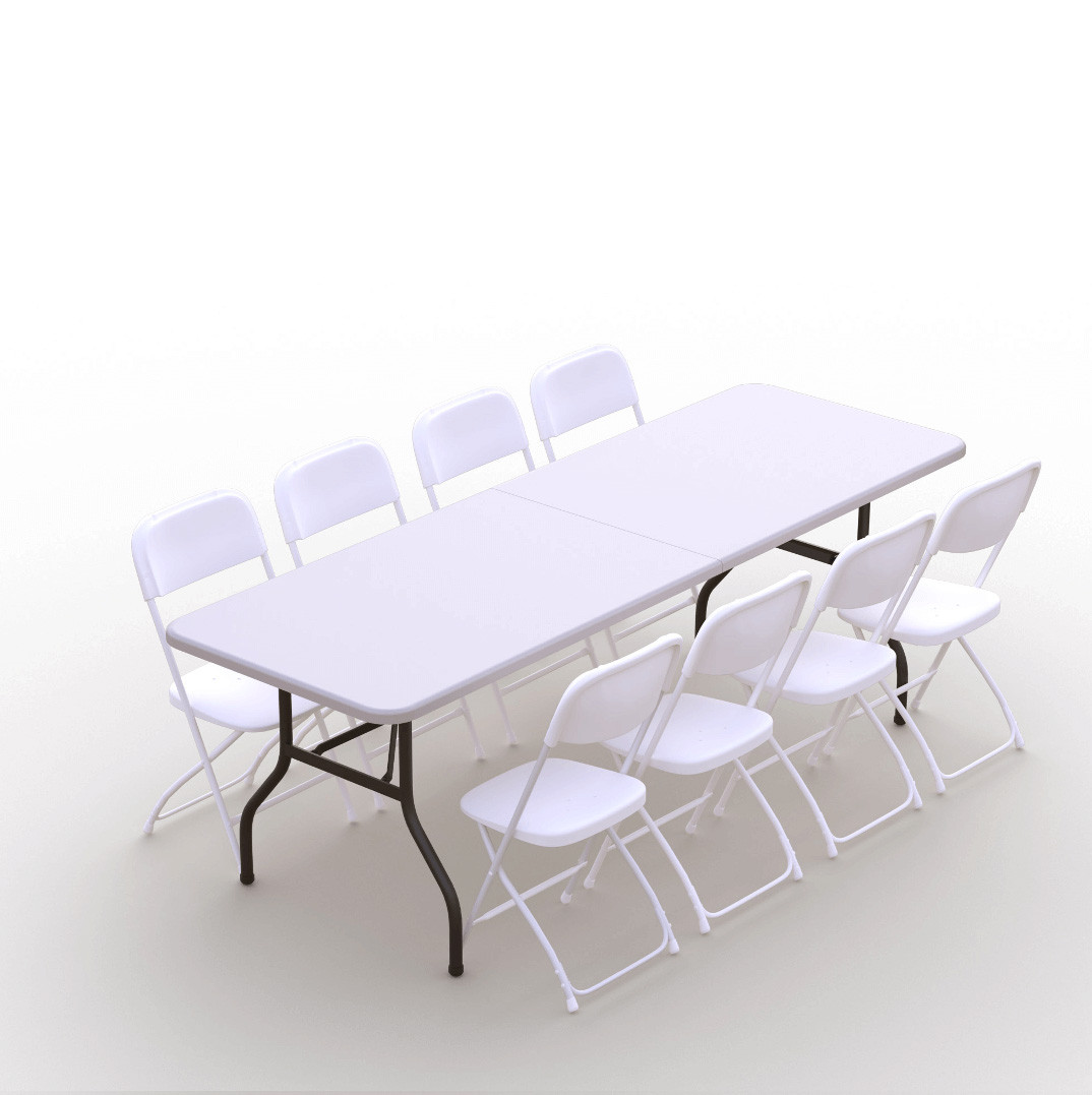Sulankstomų baldų komplektas: Stalas 240 baltas, 8 kėdžių Europa baltų