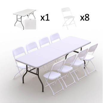 Sulankstomų baldų komplektas: Stalas 240 baltas, 8 kėdžių Europa baltų