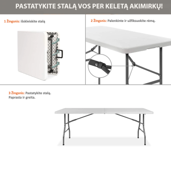 Sulankstomų baldų komplektas: Stalas 150 baltas, 6 kėdės Premium juodos