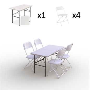 Sulankstomų baldų komplektas: Stalas 120 baltas, 4 kėdės Europa baltos