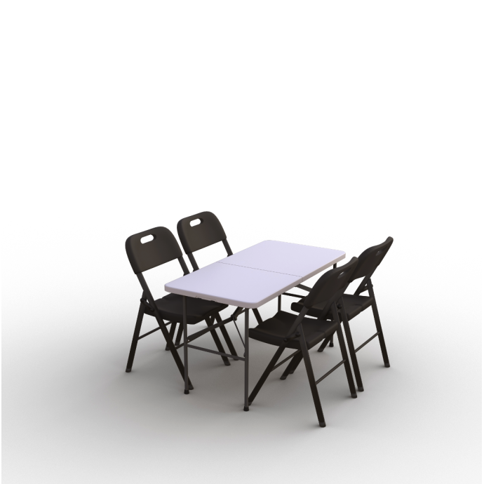 Sulankstomų baldų komplektas: Stalas 120 baltas, 4 kėdės Premium juodos