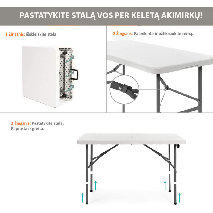 Sulankstomų baldų komplektas: Stalas 120 baltas, 4 kėdės Premium baltos