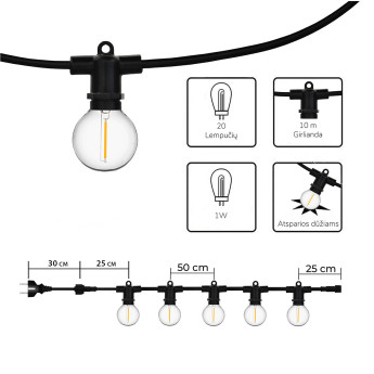 Lauko girlianda (LED lemputės) 150 m Perl juoda