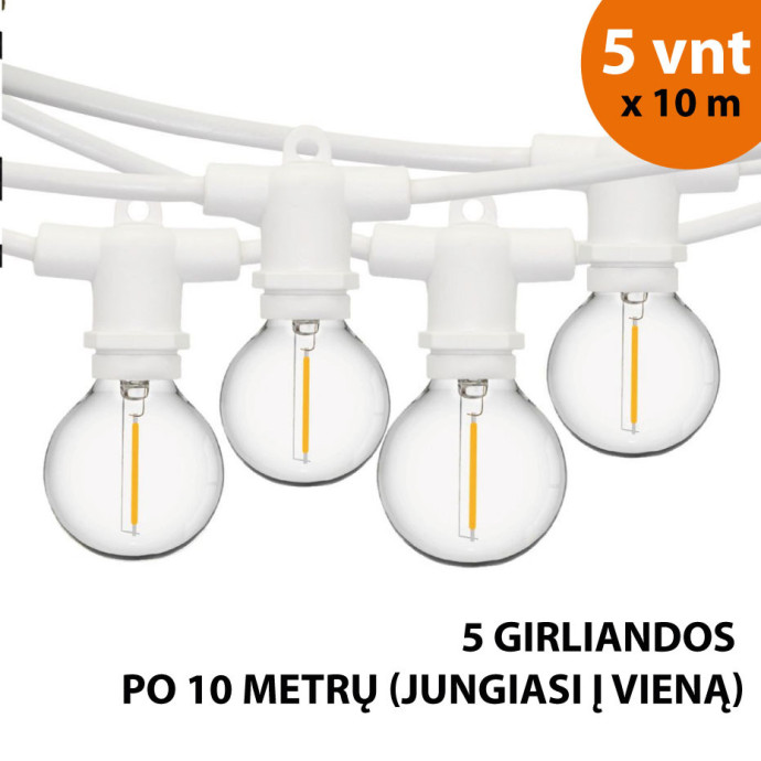 Lauko girlianda (LED lemputės) 50 m Perl balta