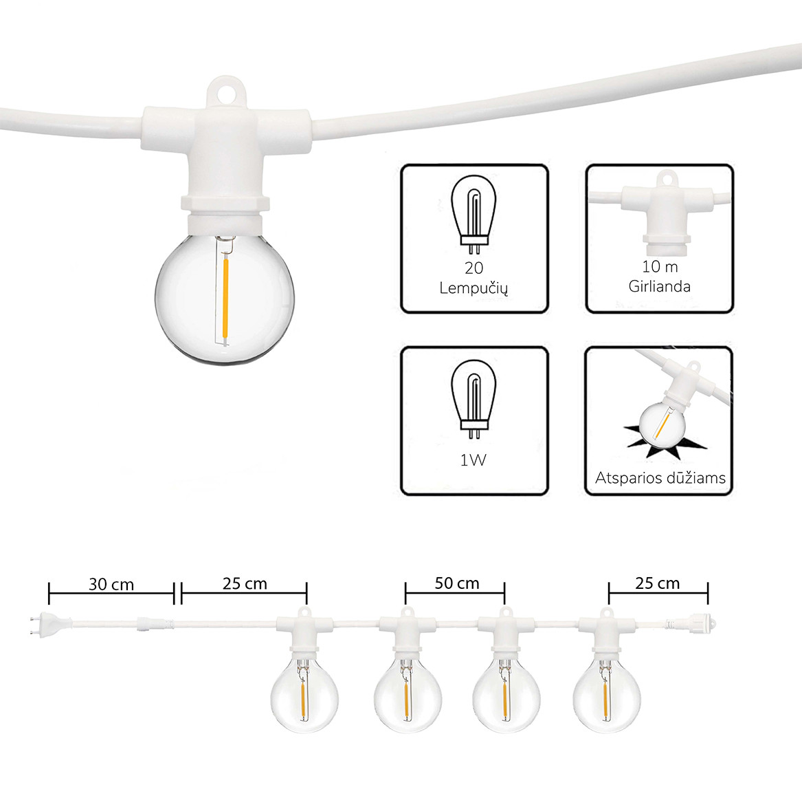 Lauko girlianda (LED lemputės) 50 m Perl balta