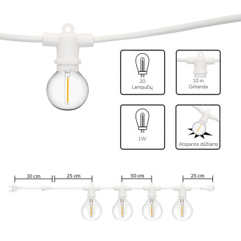 Lauko girlianda (LED lemputės) 100 m Perl balta