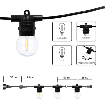 Lauko girlianda (LED lemputės) 100 m Glow juoda