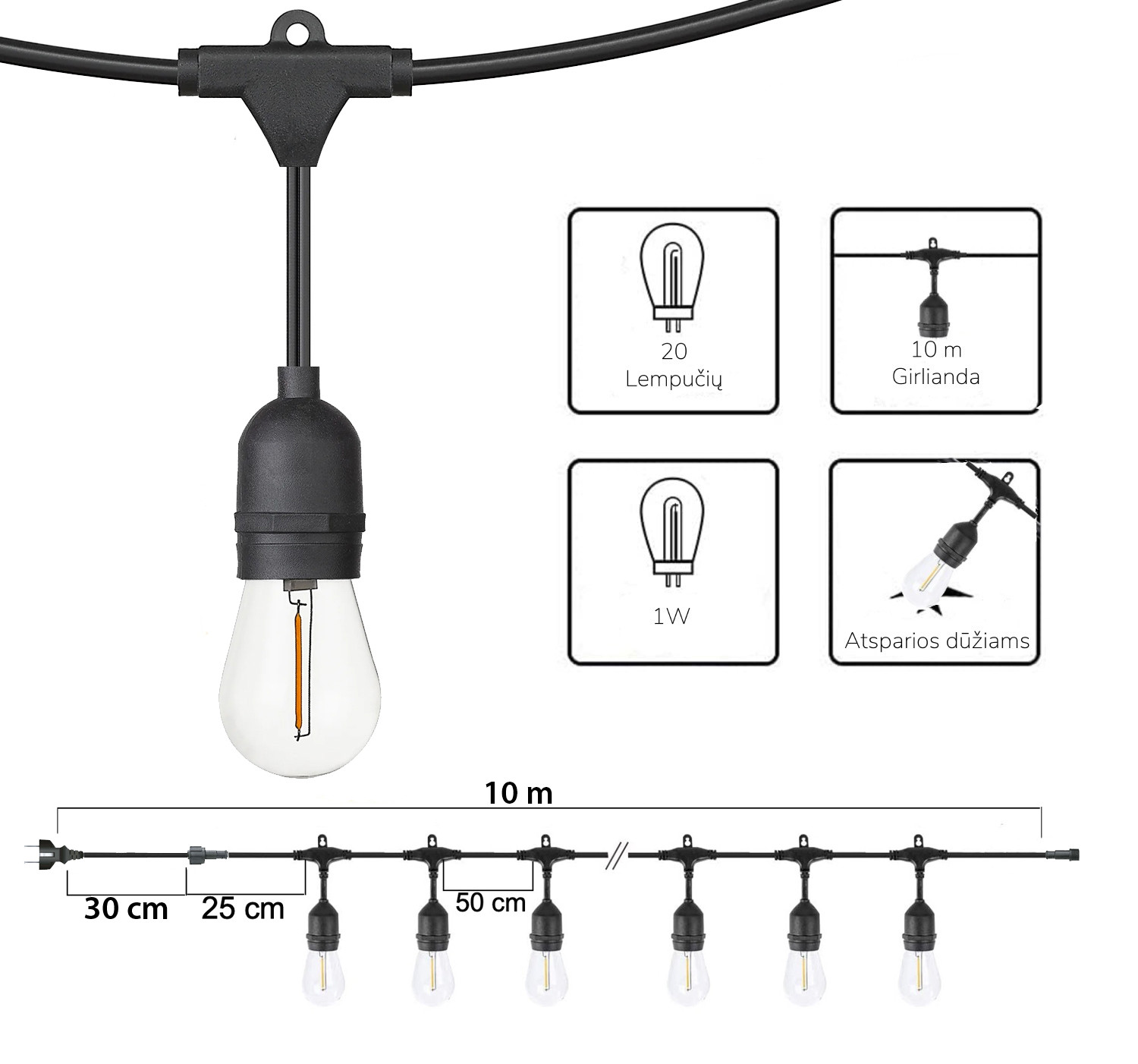 Lauko girlianda (LED lemputės) 50 m Drop